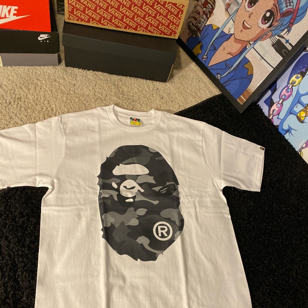 Bape Camo Big Ape Head Tshirt (White x Grey Camo)